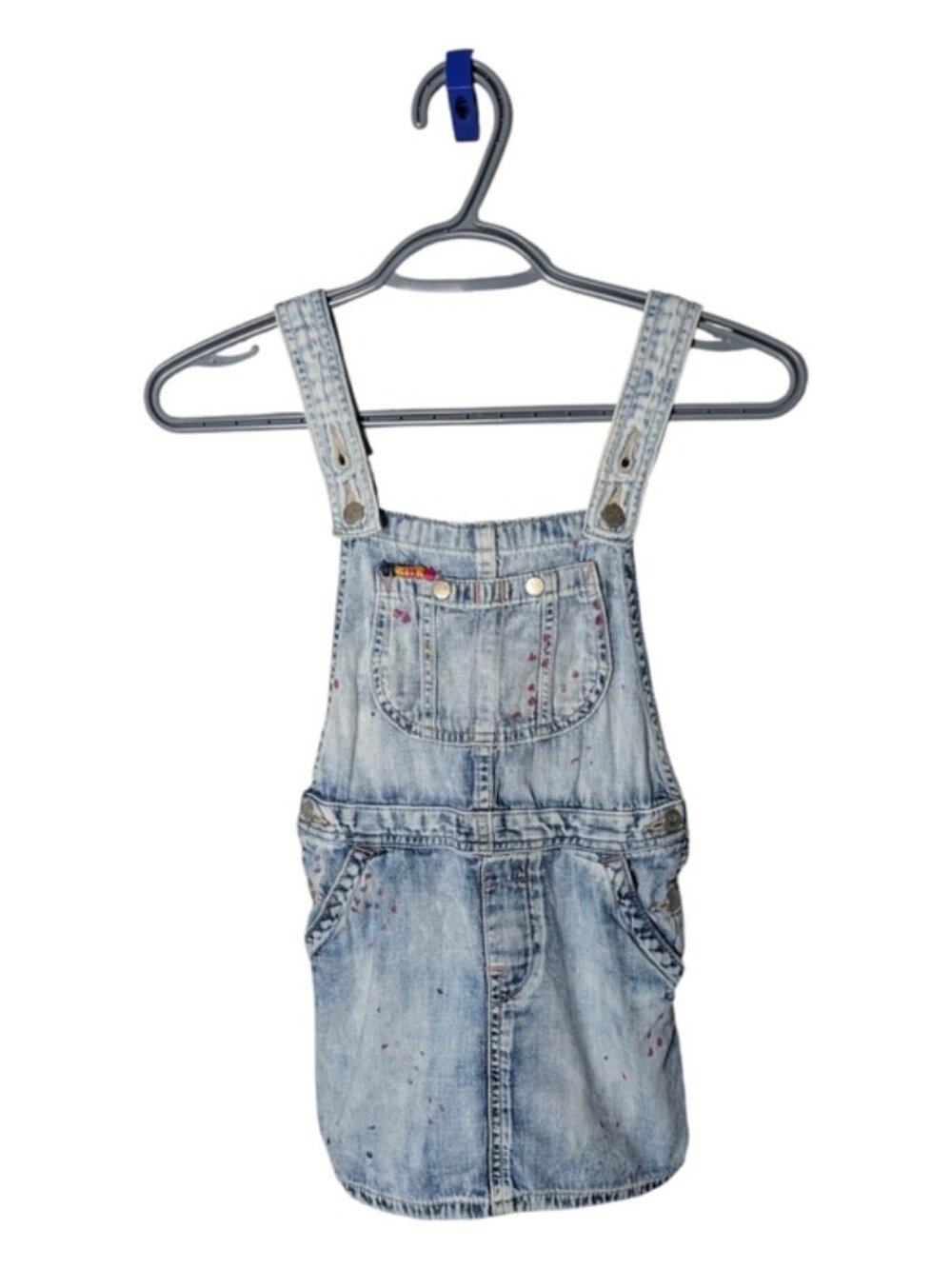 Polo Ralph Lauren Girls Light Wash Denim Paint‎ Splash Overall Dress Size 6